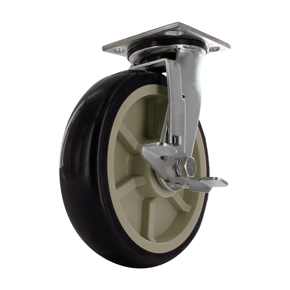 P&H Z40P382CLPLB 8-inch heavy duty swivel caster with brake — front view