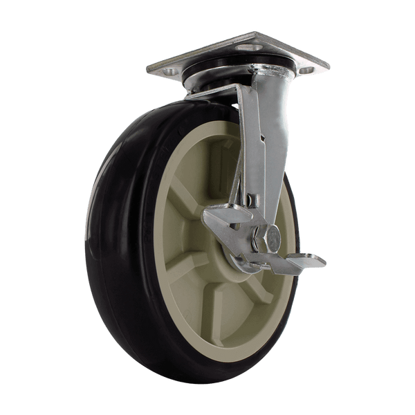P&H Z40P382CLPLB 8-inch heavy duty swivel caster with brake — front view